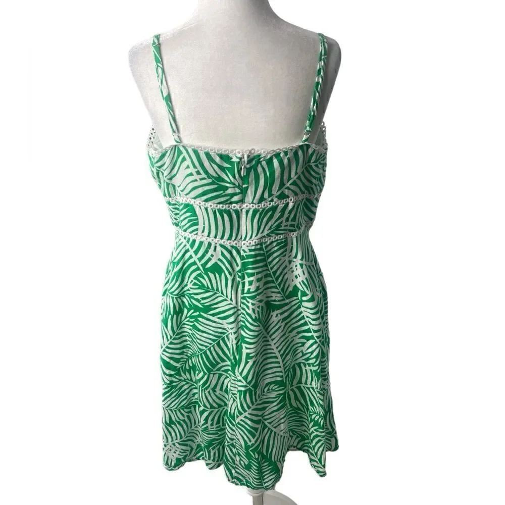 ELIZA J Tropical Linen Dress, Fit and Flare,  Midi length, green, size 12 - Picture 9 of 16